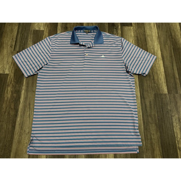 Peter Millar Summer‎ Comfort Polo Shirt Mens XL Striped Blue Pink Golf - Picture 2 of 7